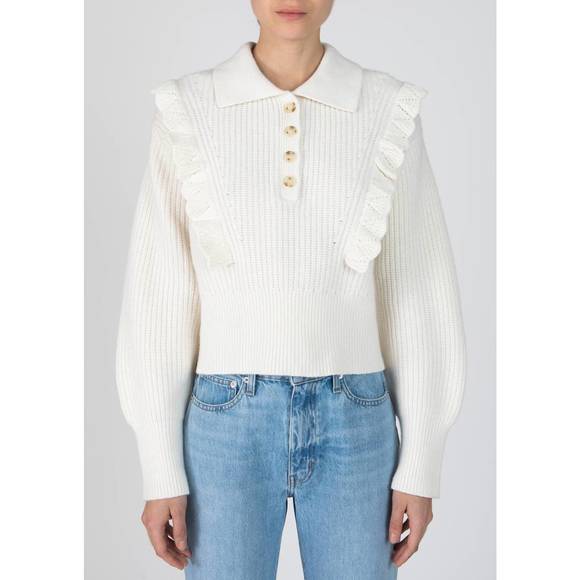 NEW DEREK LAM 10 CROSBY noelia collared ruffle sweater in ivory - Picture 1 of 1